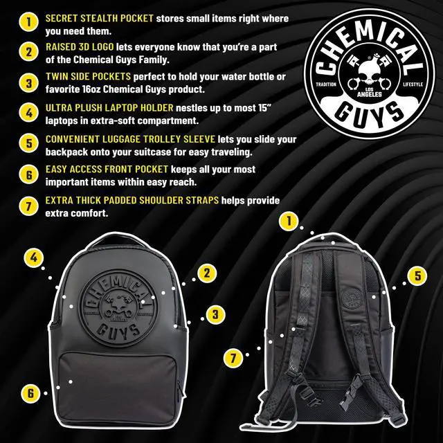 Alt view image 3 of 5 - Chemical Guys ACC629 Legacy Stealth Multipurpose Backpack for Travel, Work, & Detailing with Laptop Sleeve