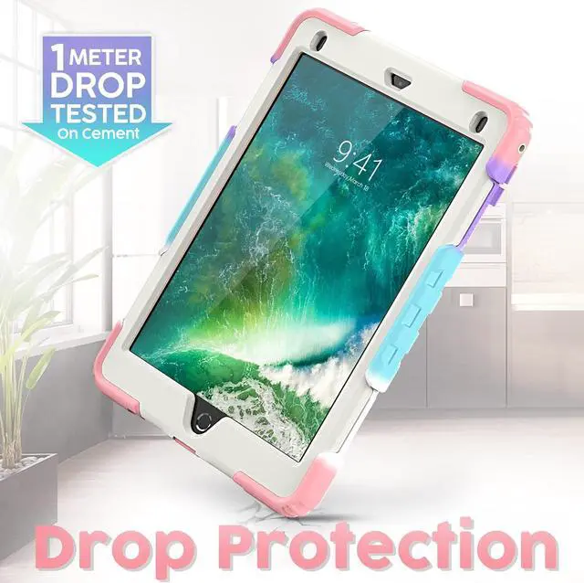 Alt view image 5 of 5 - Timecity Kids Case for iPad 6th/5th Generation (9.7-inch, 2018/2017), for iPad Air 2, Full-Body Protective Case with Screen Protector, Swivel Stand&Handle, Shoulder Strap for iPad 9.7 inch- Pink Camo