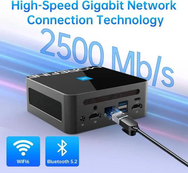 Alt view image 4 of 5 - MOREFINE N100 Mini PC, 12th Gen Alder Lake N100 (Up to 3.4GHz), Mini Computes with 16GB DDR4 RAM & 512GB M.2 NVMe SSD, Small PC Support 4K Dual Display/WiFi 6/BT 5.2/USB3.2/2500Mbps LAN/WOL Home