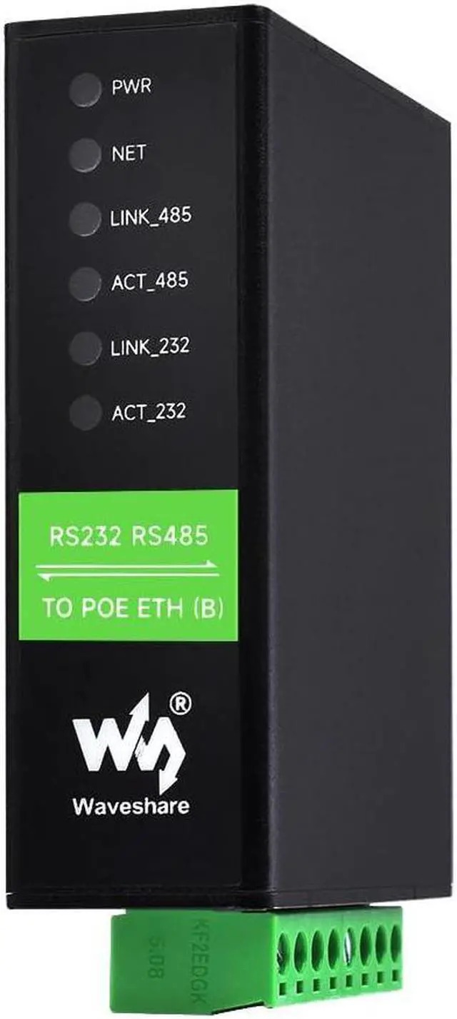 Main image of Waveshare RS232 RS485 to RJ45 Ethernet Serial Server, RS232 and RS485 Dual Channels Independent Operation, Dual Ethernet Ports, PoE Network Port