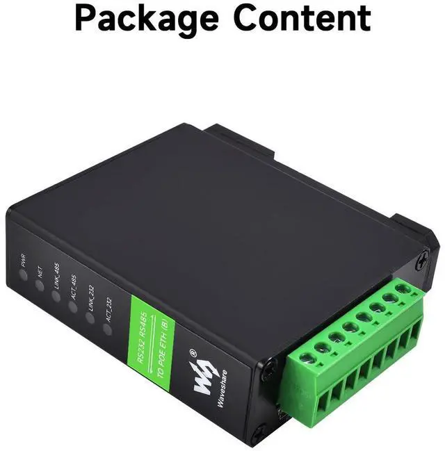 Alt view image 2 of 5 - Waveshare RS232 RS485 to RJ45 Ethernet Serial Server, RS232 and RS485 Dual Channels Independent Operation, Dual Ethernet Ports, PoE Network Port