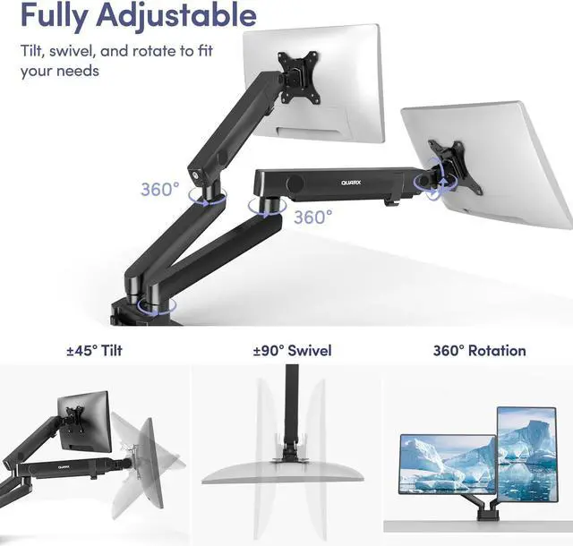 Alt view image 2 of 5 - Dual Monitor Mount for Desk, Heavy Duty Dual Monitor Stand for 17 to 35 inch Ultrawide Monitors Holds 4.4 to 26.4 lbs Screen, Height Adjustable Monitor Arm for Gaming, Home, Office, VESA Mount, Black