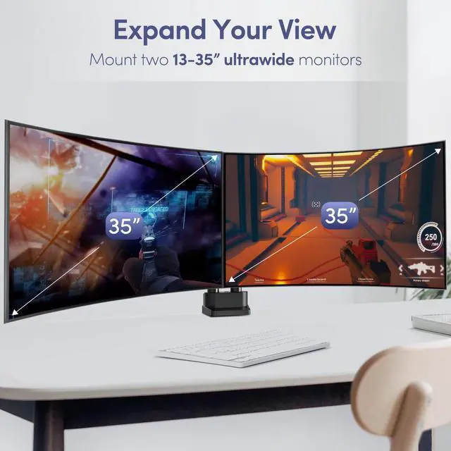 Alt view image 4 of 5 - Dual Monitor Mount for Desk, Heavy Duty Dual Monitor Stand for 17 to 35 inch Ultrawide Monitors Holds 4.4 to 26.4 lbs Screen, Height Adjustable Monitor Arm for Gaming, Home, Office, VESA Mount, Black