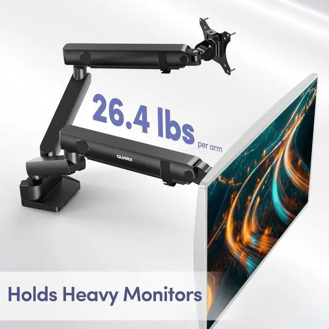 Alt view image 3 of 5 - Dual Monitor Mount for Desk, Heavy Duty Dual Monitor Stand for 17 to 35 inch Ultrawide Monitors Holds 4.4 to 26.4 lbs Screen, Height Adjustable Monitor Arm for Gaming, Home, Office, VESA Mount, Black