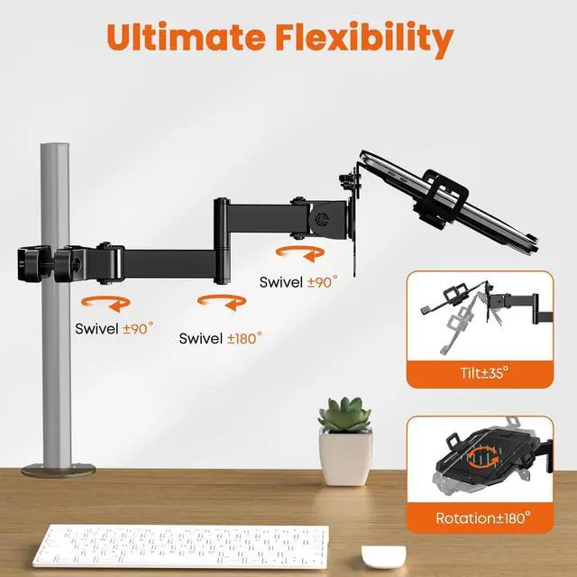 Alt view image 3 of 5 - PUTORSEN Laptop Pole Mount Tray - Universal Full Motion Arm Holder with Removable 75mm & 100mm VESA Plate, Fits 12-18 Inch, Black