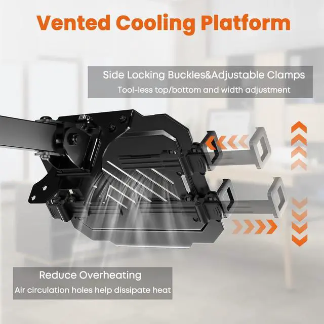 Alt view image 4 of 5 - PUTORSEN Laptop Pole Mount Tray - Universal Full Motion Arm Holder with Removable 75mm & 100mm VESA Plate, Fits 12-18 Inch, Black