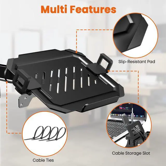 Alt view image 5 of 5 - PUTORSEN Laptop Pole Mount Tray - Universal Full Motion Arm Holder with Removable 75mm & 100mm VESA Plate, Fits 12-18 Inch, Black