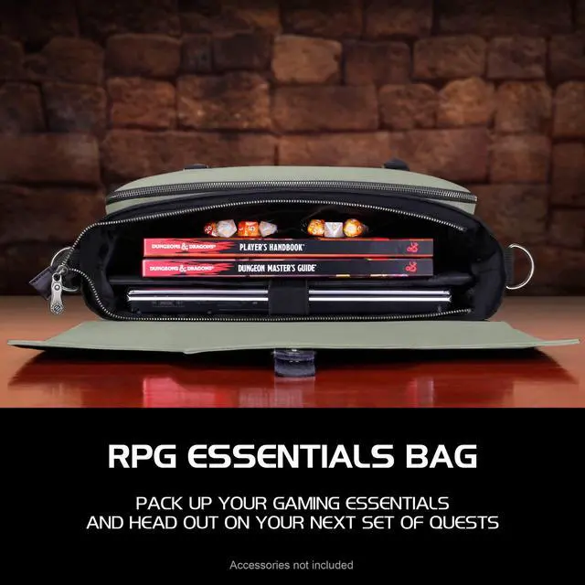 Alt view image 3 of 5 - ENHANCE Collector's Edition RPG Player's Essentials DnD Bag - Dragon Hide Exterior Messenger Bag Fits 2-4 Books, Binders, Dice & Accessories, with 17 inch Laptop Slot, Battlemap Straps (Dragon Silver)