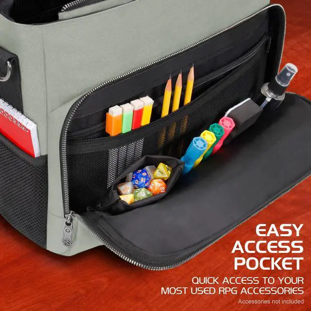 Alt view image 4 of 5 - ENHANCE Collector's Edition RPG Player's Essentials DnD Bag - Dragon Hide Exterior Messenger Bag Fits 2-4 Books, Binders, Dice & Accessories, with 17 inch Laptop Slot, Battlemap Straps (Dragon Silver)