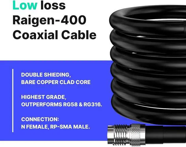 Alt view image 2 of 5 - RAIGEN-400 N Type Female to RP-SMA Male - Helium Miner Cable 25ft - Updated Low Loss Extension for LoRa Antenna HNT Hotspot Nebra RAK Bobcat Syncrob Sensecap WiFi 4G LTE (25ft N-Female to SMA-Male)