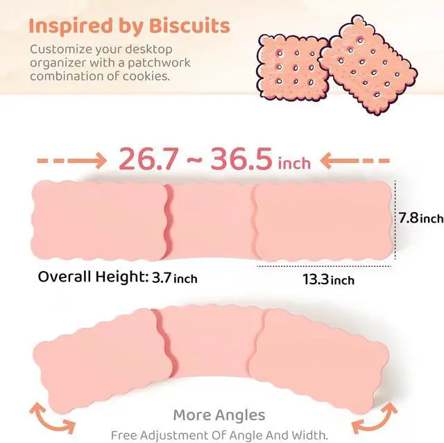 Alt view image 3 of 5 - Dual Monitor Riser - Cookie-Shaped Adjustable Length & Swivel Angle, Wooden Desktop Organizer for 2 Monitors, Stand With Drawer for Laptop, PC, Computer, Printer, Pink