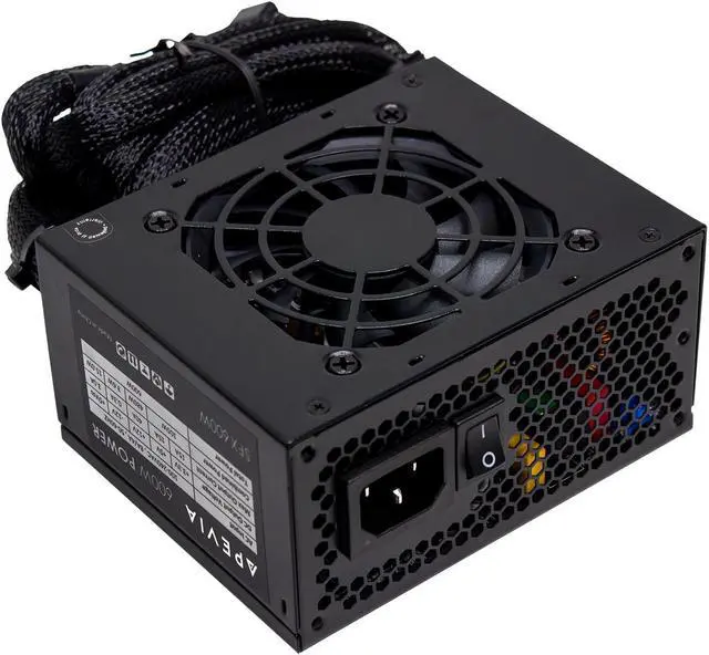 Main image of Apevia SFX-PFC600W SFX PFC 600W / Micro-ATX, Fixed Cables, Full Range Active PFC 90-264V, Low Noise Desktop Gaming Server SFX Form Factor Computer Power Supply