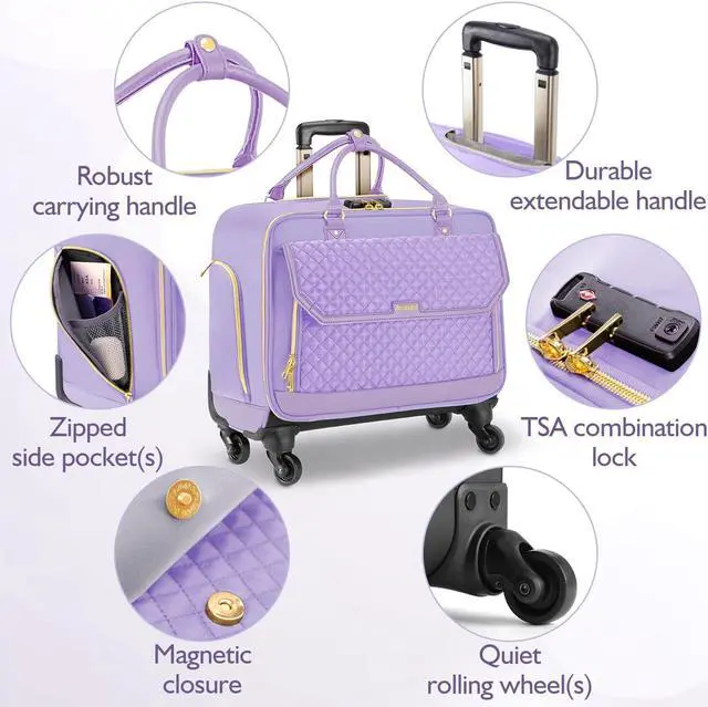 Alt view image 3 of 5 - Arcoyard Rolling Teacher Bag, Briefcase for Women with 4 Spinner Wheels, Roller Laptop Bag for Work with Leather Handle, Womens Travel Carry On, TSA Friendly Design, Purple