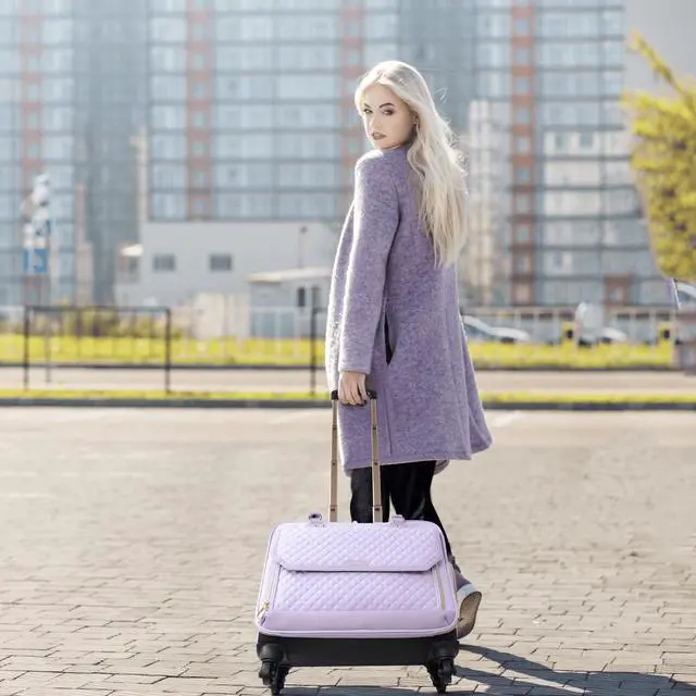 Alt view image 2 of 5 - Arcoyard Rolling Teacher Bag, Briefcase for Women with 4 Spinner Wheels, Roller Laptop Bag for Work with Leather Handle, Womens Travel Carry On, TSA Friendly Design, Purple