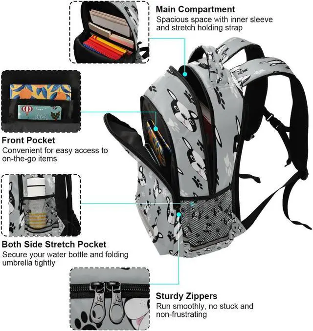 Alt view image 5 of 5 - Cute Boston Terrier Dog Backpacks Travel Laptop Daypack School Book Bag for Men Women Teens Kids