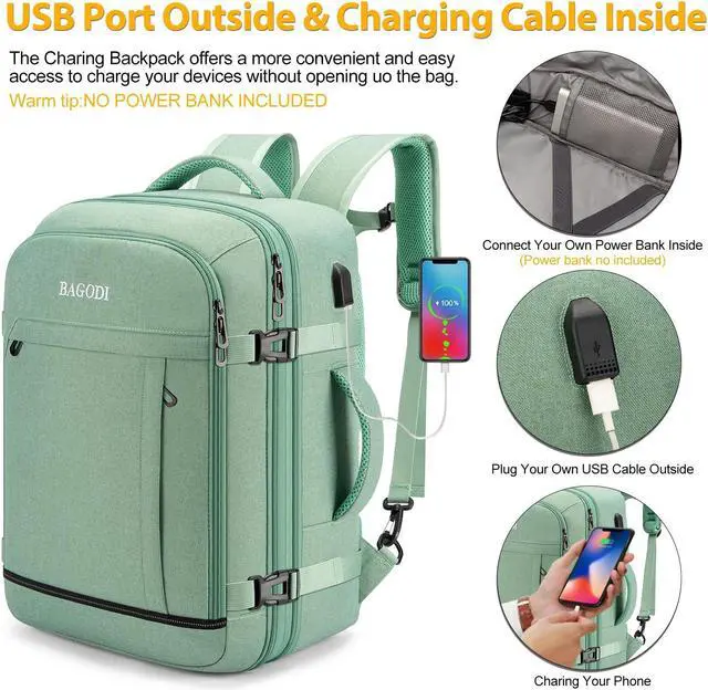 Alt view image 2 of 5 - BAGODI Carry On Backpack for Men Women,42L Flight Approved Travel Backpack with 4 Packing cubes,Expandable Water-resistant 17Inch Laptop Backpack,Casual Daypack Businless Weekend Hiking