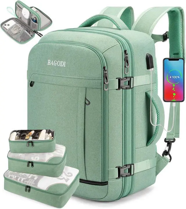 Main image of BAGODI Carry On Backpack for Men Women,42L Flight Approved Travel Backpack with 4 Packing cubes,Expandable Water-resistant 17Inch Laptop Backpack,Casual Daypack Businless Weekend Hiking