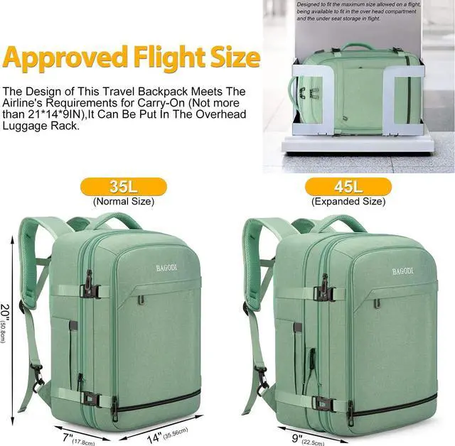 Alt view image 3 of 5 - BAGODI Carry On Backpack for Men Women,42L Flight Approved Travel Backpack with 4 Packing cubes,Expandable Water-resistant 17Inch Laptop Backpack,Casual Daypack Businless Weekend Hiking