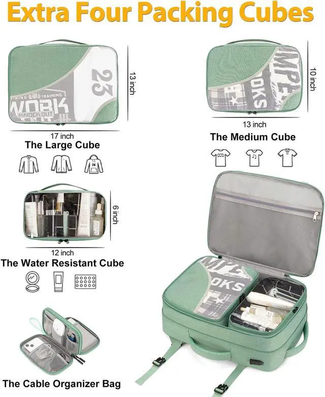 Alt view image 4 of 5 - BAGODI Carry On Backpack for Men Women,42L Flight Approved Travel Backpack with 4 Packing cubes,Expandable Water-resistant 17Inch Laptop Backpack,Casual Daypack Businless Weekend Hiking