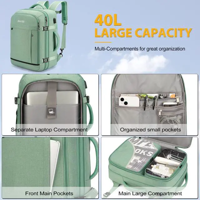 Alt view image 5 of 5 - BAGODI Carry On Backpack for Men Women,42L Flight Approved Travel Backpack with 4 Packing cubes,Expandable Water-resistant 17Inch Laptop Backpack,Casual Daypack Businless Weekend Hiking