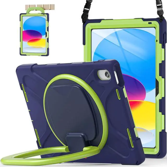 Main image of BATYUE Case for iPad (A16) 11th/10th Gen 11''/10.9'' 2025/2022 - Heavy Duty Shockproof Cover with 360° Rotating & 180° Folding Stand, Screen Protector, Shoulder Strap & Pencil Holder | NavyLime