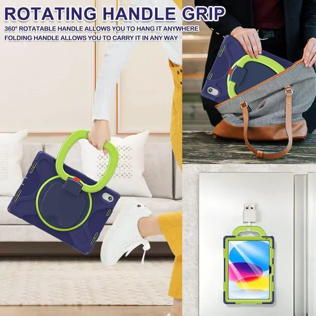 Alt view image 3 of 5 - BATYUE Case for iPad (A16) 11th/10th Gen 11''/10.9'' 2025/2022 - Heavy Duty Shockproof Cover with 360° Rotating & 180° Folding Stand, Screen Protector, Shoulder Strap & Pencil Holder | NavyLime