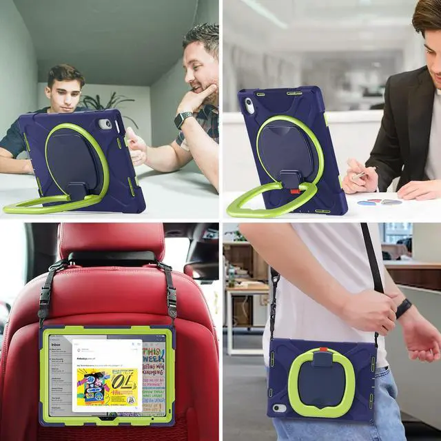 Alt view image 4 of 5 - BATYUE Case for iPad (A16) 11th/10th Gen 11''/10.9'' 2025/2022 - Heavy Duty Shockproof Cover with 360° Rotating & 180° Folding Stand, Screen Protector, Shoulder Strap & Pencil Holder | NavyLime