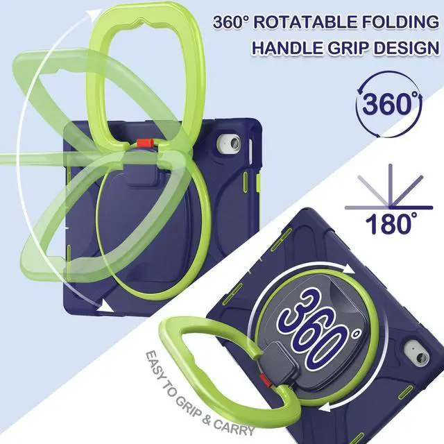 Alt view image 2 of 5 - BATYUE Case for iPad (A16) 11th/10th Gen 11''/10.9'' 2025/2022 - Heavy Duty Shockproof Cover with 360° Rotating & 180° Folding Stand, Screen Protector, Shoulder Strap & Pencil Holder | NavyLime