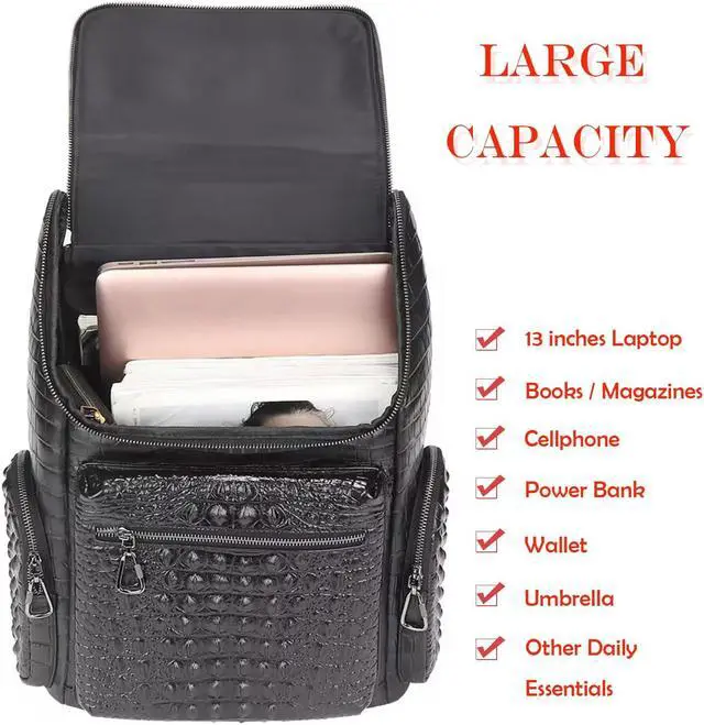 Alt view image 3 of 5 - boshiho Real Leather Laptop Backpack Fashion Travel Bag Daypack for Men (L - Metal Zipper Pull)