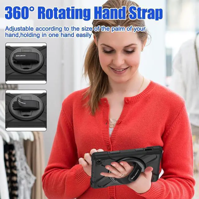 Alt view image 3 of 5 - BRAECNstock for Amazon Fire 7 Tablet Case (12th Generation 2022 Release) 7" Shockproof Protective Kids Case with [Rotating Hand Strap] & Stand, Pen Holder, Shoulder Strap, Black