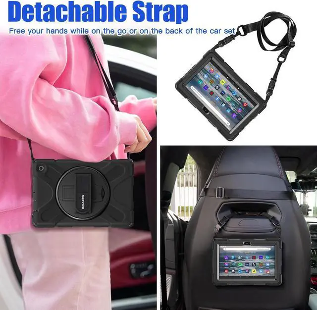 Alt view image 5 of 5 - BRAECNstock for Amazon Fire 7 Tablet Case (12th Generation 2022 Release) 7" Shockproof Protective Kids Case with [Rotating Hand Strap] & Stand, Pen Holder, Shoulder Strap, Black