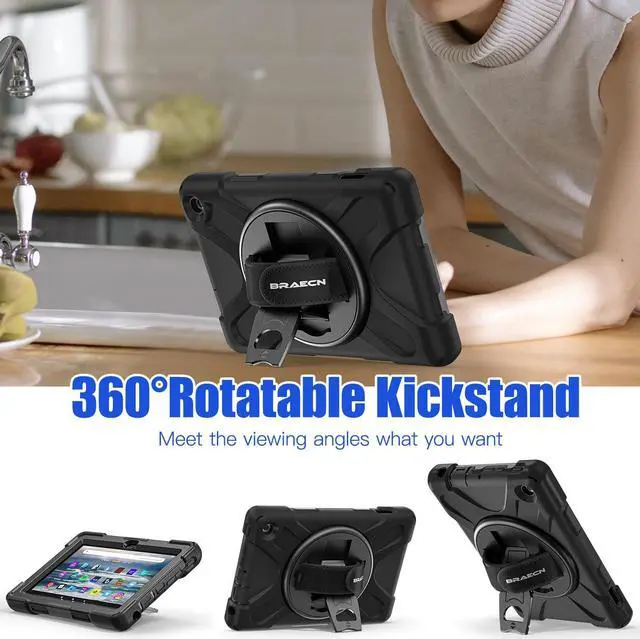 Alt view image 4 of 5 - BRAECNstock for Amazon Fire 7 Tablet Case (12th Generation 2022 Release) 7" Shockproof Protective Kids Case with [Rotating Hand Strap] & Stand, Pen Holder, Shoulder Strap, Black
