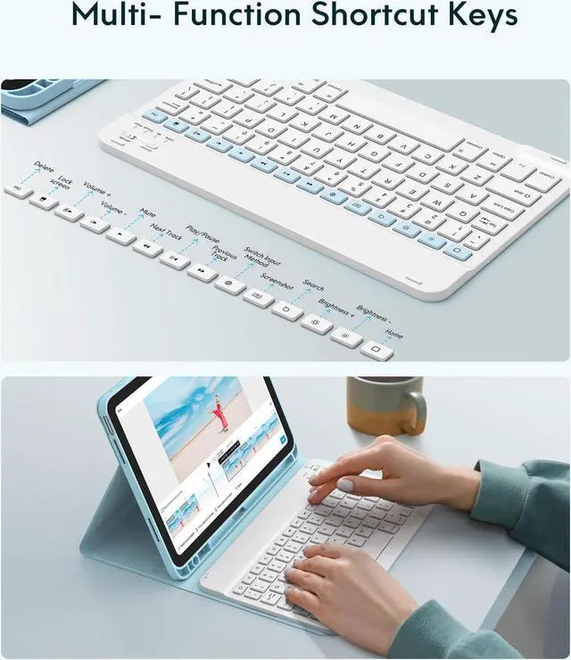 Alt view image 5 of 5 - CHESONA Keyboard Case for iPad (A16) 11th/10th Generation (2025/2022), Detachable Wireless Keyboard, Stand Folio Keyboard Cover with Pencil Holder, Thin & Light (Blue)
