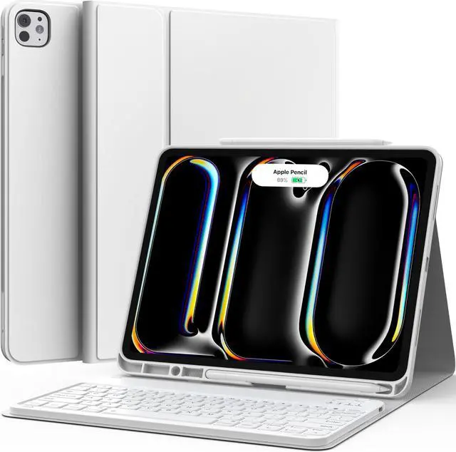Main image of CHESONA iPad Pro 13 Case with Detachable Keyboard, Pencil Holder, Multi-Angles, Wireless Folio Case for iPad Pro 13'' White