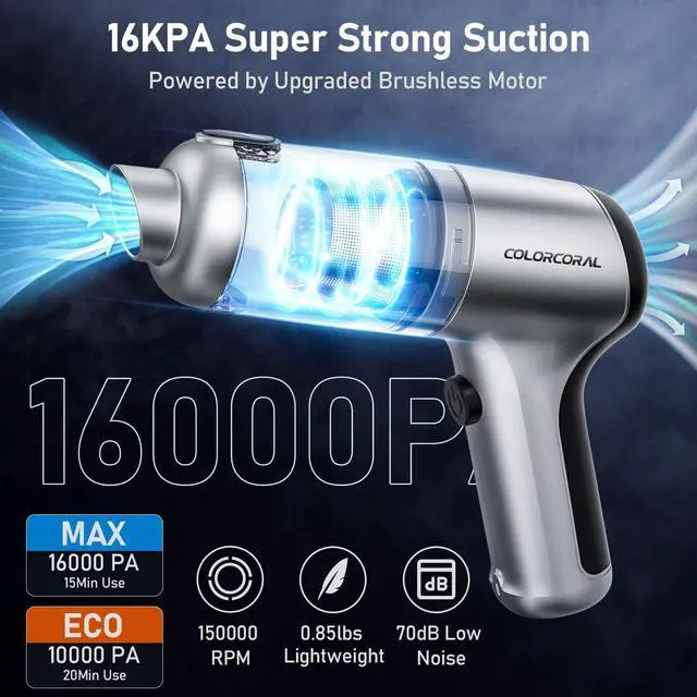 Alt view image 5 of 5 - COLORCORAL 4-in-1 Car Vacuum Handheld 16000Pa Brushless Motor Car Vacuum with Cleaning Gel for PC, Tablet, Phone,Car