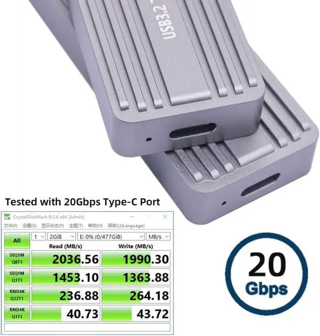 Alt view image 3 of 5 - chenyang USB 3.2 to M.2 NVME/SATA SSD Enclosure Reader,USB 3.2 Gen 2x2 20Gbps 2230/2242/2280mm Enclosure Adapter with RTL9220 chipset