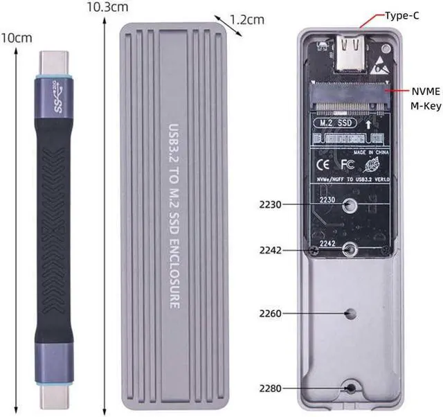 Alt view image 4 of 5 - chenyang USB 3.2 to M.2 NVME/SATA SSD Enclosure Reader,USB 3.2 Gen 2x2 20Gbps 2230/2242/2280mm Enclosure Adapter with RTL9220 chipset