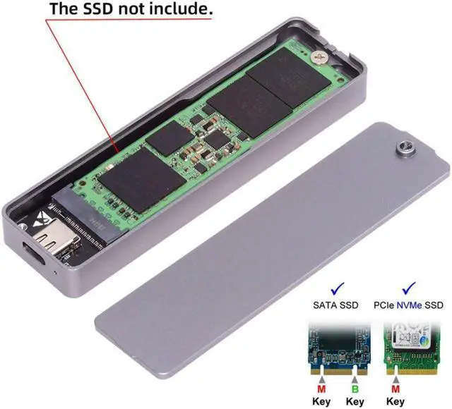 Alt view image 5 of 5 - chenyang USB 3.2 to M.2 NVME/SATA SSD Enclosure Reader,USB 3.2 Gen 2x2 20Gbps 2230/2242/2280mm Enclosure Adapter with RTL9220 chipset