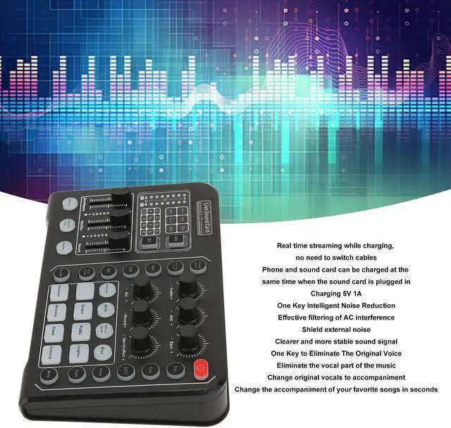 Alt view image 2 of 5 - Diydeg External Live Sound Card, Professional Audio Mixer Voice Changer with 12 Step Electronic Tuning, Noise Reduction Plug And Play Mini Sound DJ Mixer Board for Live Streaming PC