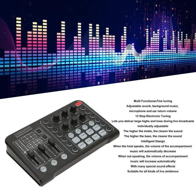 Alt view image 3 of 5 - Diydeg External Live Sound Card, Professional Audio Mixer Voice Changer with 12 Step Electronic Tuning, Noise Reduction Plug And Play Mini Sound DJ Mixer Board for Live Streaming PC