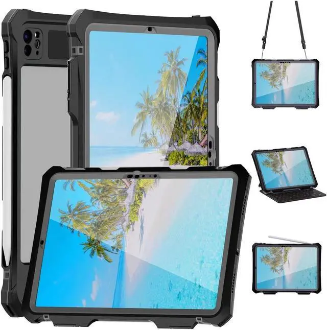 Main image of Compatible with iPad Pro 11 inch M4 2024 Waterproof Case,360 Protective Military Drop-Proof,with Strap Stand,Clear Screen Protector,Built-in Pencil Holder for iPad pro 11 2024 Cover-Black