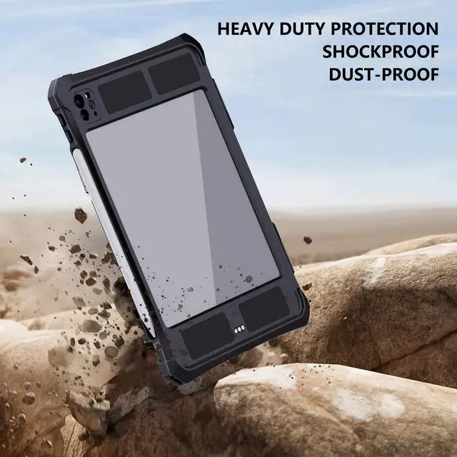 Alt view image 3 of 5 - Compatible with iPad Pro 11 inch M4 2024 Waterproof Case,360 Protective Military Drop-Proof,with Strap Stand,Clear Screen Protector,Built-in Pencil Holder for iPad pro 11 2024 Cover-Black