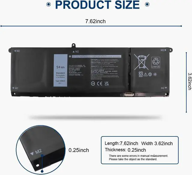 Alt view image 3 of 5 - 54Wh V6W33 Battery Compatible with Dell Inspiron 3510 3515 5310 5410 5510 5515 5440 5518 Vostro 3425 3511 5320 5635 Latitude 5430 3445 Chromebook 3320 3330 3420 3520 0V6W33 XDY9K 927N5, 15V 4-Cell