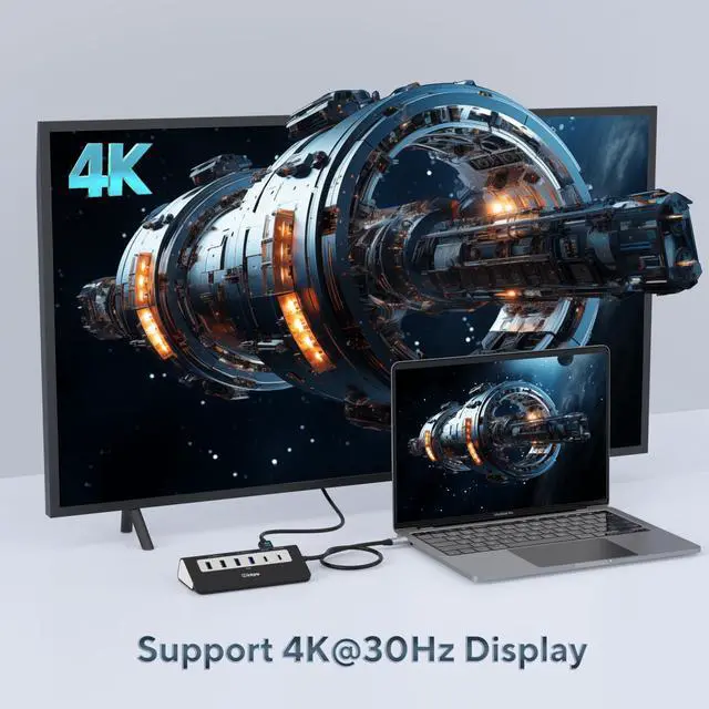 Alt view image 4 of 5 - USB C Hub, INTPW 9-in-1 USB Multiport Adapter with 4K HDMI, PD 100W, USB-C and 2 USB A 3.0 5Gbps, 2 USB A 2.0, SD/TF Card Reader, Aluminum USB Hub for Laptop, iPhone 16/15 Series, MacBook, iPad