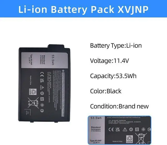 Alt view image 2 of 5 - NBULBL XVJNP Battery Replacement for Dell Latitude 5430 7330 Rugged Extreme P148G P148G001 P149G P149G001 Series 6JRCP 06JRCP M0TN3 0M0TN3 KD1CT 451-BCWQ 11.4V 53.5Wh