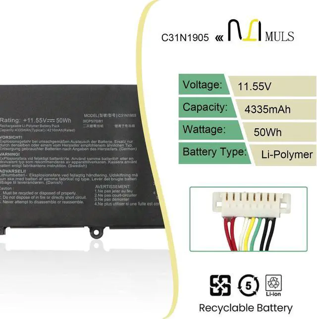 Alt view image 2 of 5 - 50Wh C31N1905 Battery for Asus Adolbook13 202 Dolbook14 2020 VivoBook S13 S333 S333JA K533F S521FA V533F S14 S433 S433F M433 S433FA S433FL S15 M533IA S533 S533FA S533EQ Laptop 0B200-03580200 4335mAh