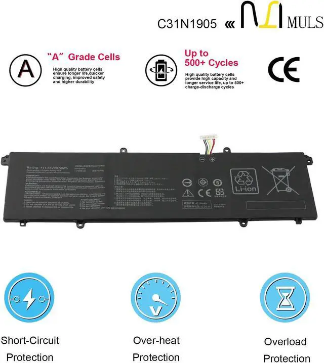 Alt view image 4 of 5 - 50Wh C31N1905 Battery for Asus Adolbook13 202 Dolbook14 2020 VivoBook S13 S333 S333JA K533F S521FA V533F S14 S433 S433F M433 S433FA S433FL S15 M533IA S533 S533FA S533EQ Laptop 0B200-03580200 4335mAh