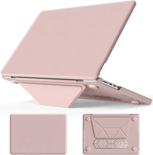 Main image of DONGKE for M4 MacBook Pro 14 Inch Case M3 M2 M1 Pro/Max 2024 2023 2021 (Model: A3112 A3401 A3185 A2918 A2992 A2779 A2442), Durable PU & PC Protective Cover with Magnetic Stand - Chalk Pink