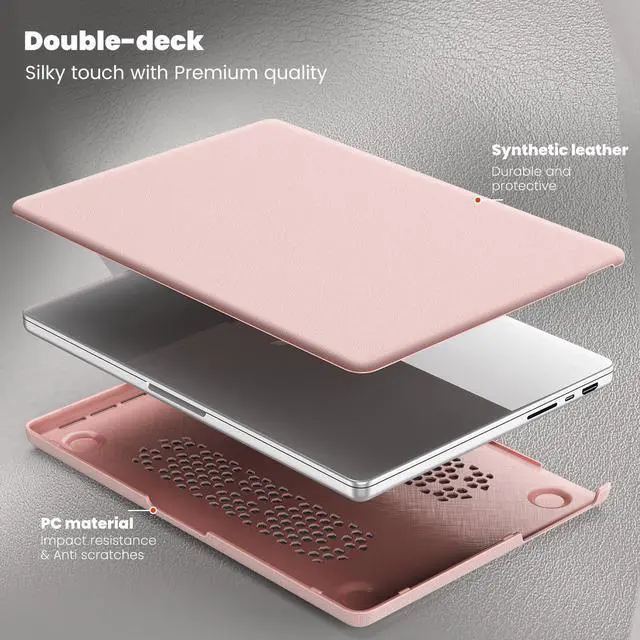 Alt view image 3 of 5 - DONGKE for M4 MacBook Pro 14 Inch Case M3 M2 M1 Pro/Max 2024 2023 2021 (Model: A3112 A3401 A3185 A2918 A2992 A2779 A2442), Durable PU & PC Protective Cover with Magnetic Stand - Chalk Pink