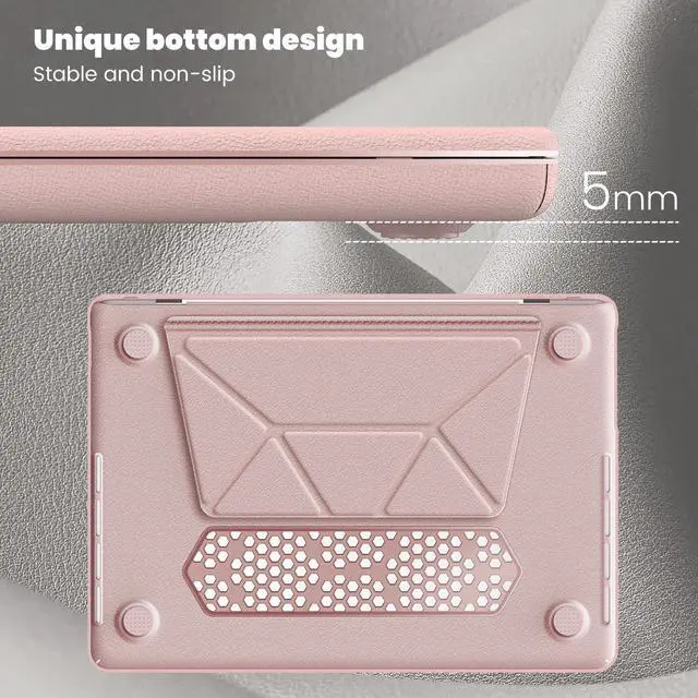 Alt view image 4 of 5 - DONGKE for M4 MacBook Pro 14 Inch Case M3 M2 M1 Pro/Max 2024 2023 2021 (Model: A3112 A3401 A3185 A2918 A2992 A2779 A2442), Durable PU & PC Protective Cover with Magnetic Stand - Chalk Pink